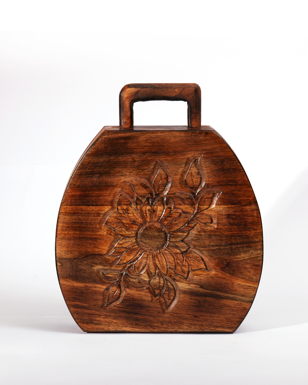 Yasemin | Ahşap Oyma | El Yapımı Ahşap Oyma Çanta – Günebakan Motifli - Görsel 2