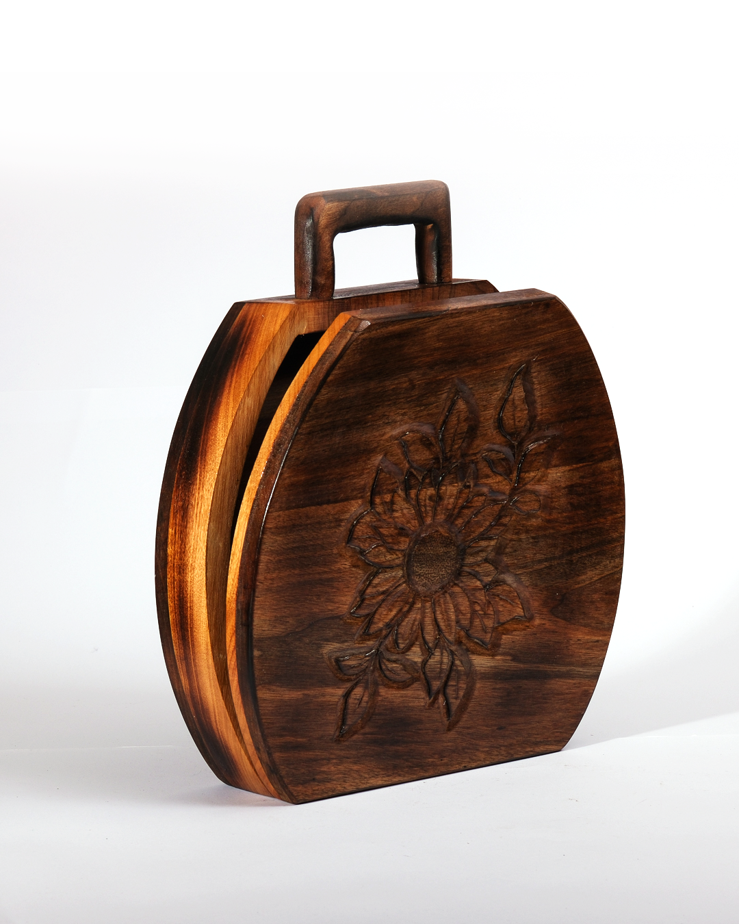 Yasemin | Ahşap Oyma | El Yapımı Ahşap Oyma Çanta – Günebakan Motifli - Görsel 3